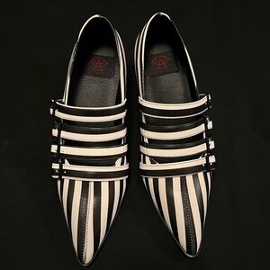 Black and white striped heels